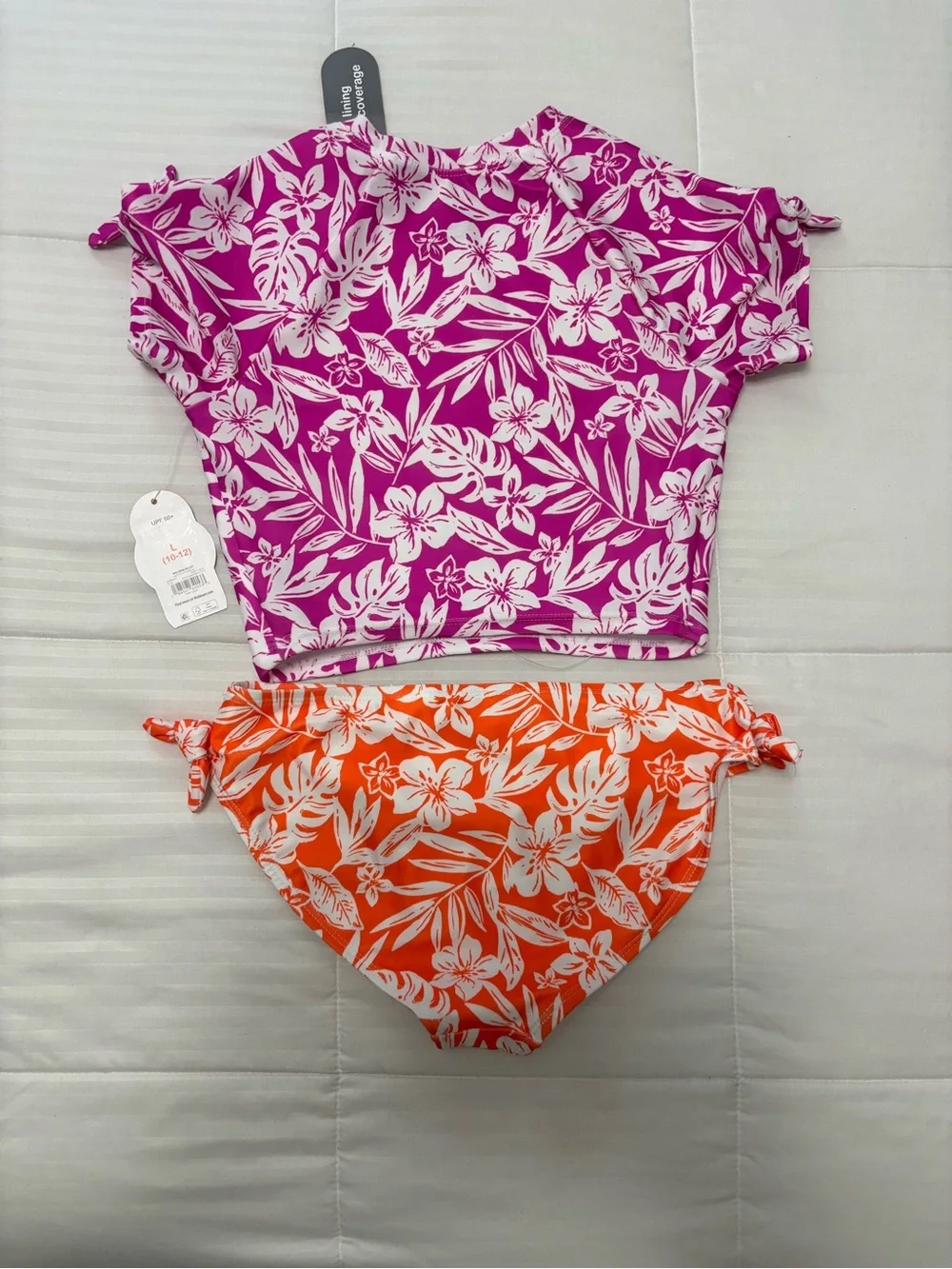 wonder nation Purple Floral Rash Guard Top & Orange Floral Bikini Bottom Set